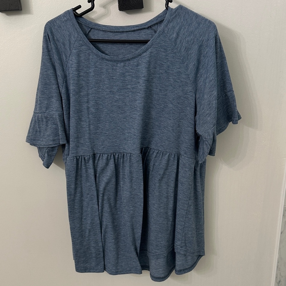 Elegant Blue Flounce Sleeve Top